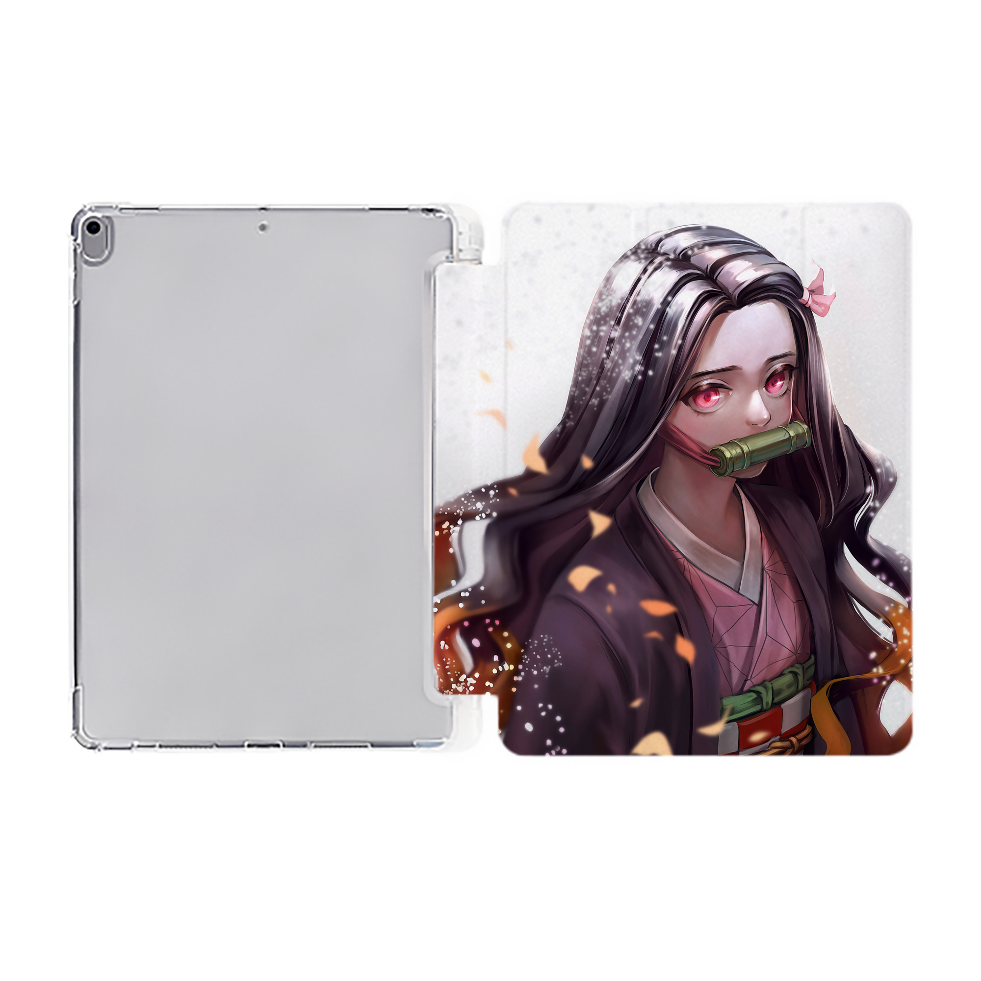 （画像用） 鬼滅の刃（きめつのやいば）竈門 禰󠄀豆子／かまど ねずこ Kamado Nezuko IPad ケース ペン収納付き 三つ折りスタンド PUレザー×シリコン 対応機種9.5/10.5/10.9インチ
